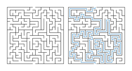 Labyrinth with entry and exit maze puzzle solution design  