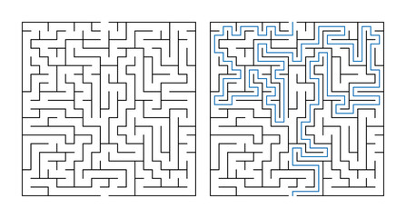 Labyrinth with entry and exit game maze puzzle with solution  