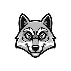 Fototapeta premium Cartoon wolf head with swirling eyes isolated on white background