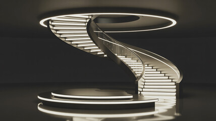 Futuristic Spiral Staircase with Integrated LED Lighting and Circular Platform