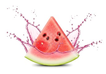 Watermelon slice with pink liquid splash fruit