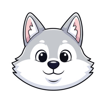Cute husky dog face, cartoon style, isolated on white background