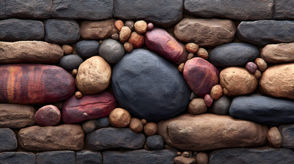 Rustic stone and pebble retaining wall texture for a design background