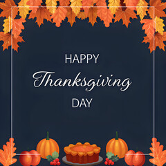 White Blue and Orange Modern Happy Thanksgiving Day Wishing Template