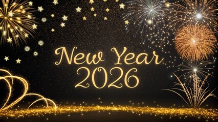 New Year 2026 Golden Glitter Sparkle on Black Background
