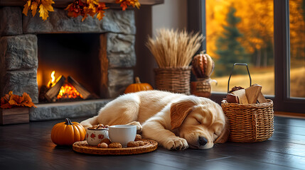 dog with fireplace