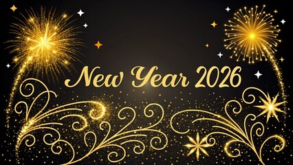 New Year 2026 Golden Glitter Sparkle on Black Background
