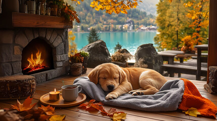 golden retriever puppy in vacation