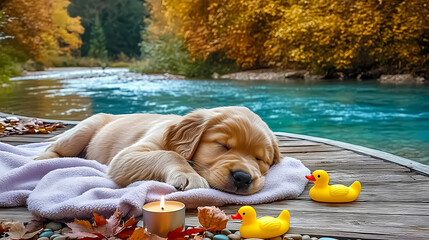 golden retriever puppy in vacation