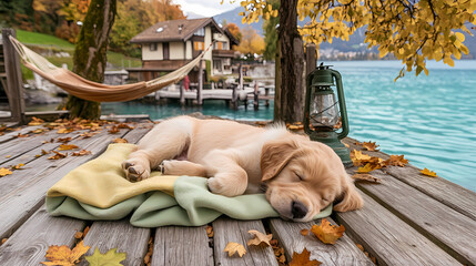 golden retriever puppy in vacation
