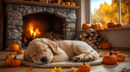 dog in fireplace