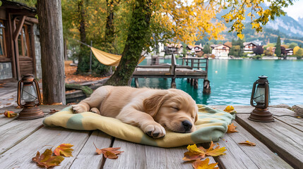 golden retriever puppy in vacation