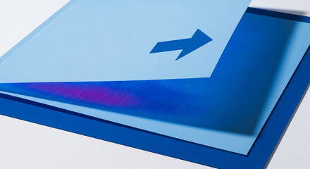 Abstract image of layered blue paper sheets with directional arrow suggesting movement or progress, showcasing clean modern design aesthetic ideal for presentations or minimalist concepts