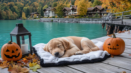 golden retriever puppy in vacation