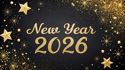 New Year 2026 Golden Glitter Sparkle on Black Background
