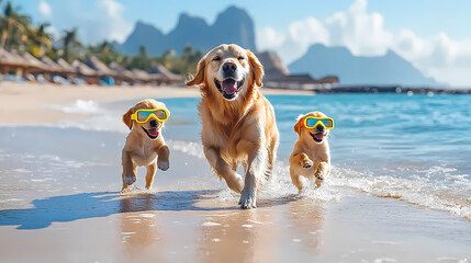 dog playing on the beach