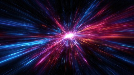 Vibrant cosmic explosion of blue and pink light streaks radiating from a bright center