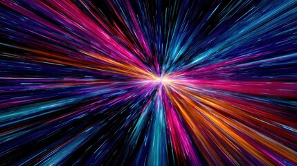 Vibrant abstract burst of light streaks through the darkness
