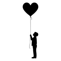 Boy Holding Heart Shaped Balloon Silhouette Illustration