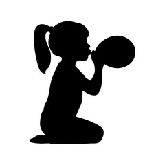 Girl Kneeling Blowing Up Balloon Silhouette Illustration