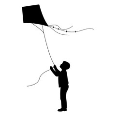 Boy Flying a Kite Silhouette Illustration Outdoor Play