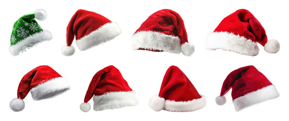 Fototapeta premium PNG Festive Santa hats collection, element set on transparent background