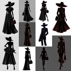 Fototapeta premium Elegant Fashion Silhouettes - A Collection of Stylish Womens Outfits.
