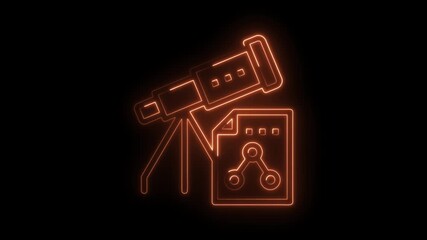 Neon telescope observing data analysis glowing on black background - Powered by Adobe