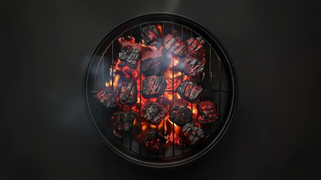 Charcoal grill with hot ember top view