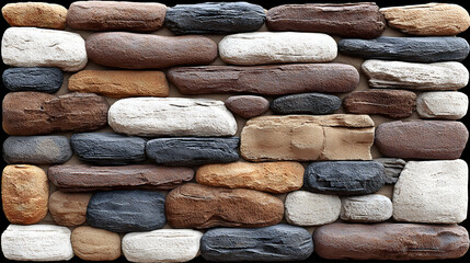 Stacked multi-color stone wall texture with dark grout for a design background