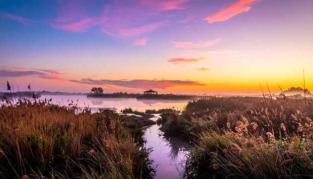Calm, serene lake view at sunset with rich, vibrant colors