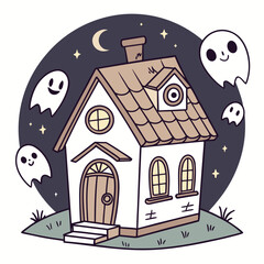 illustration of a house in the night halloween