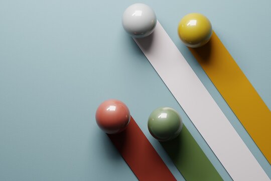 Abstract 3D balls with colorful diagonal bars on blue background