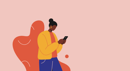 Modern African American woman texting on smartphone Digital communication online lifestyle social media concept