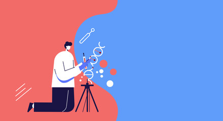 Scientist performing genetic research with DNA strands Innovation and discovery concept