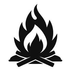 Campfire flames embers wood and the warmth of a cozy fire black vector on white background.