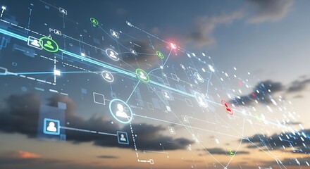 Interconnected Network - Digital Communication and Global Connectivity in the Cloud.