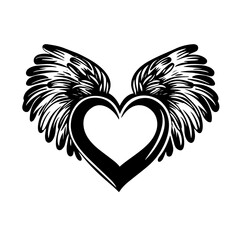 Heart with angel wings silhouette — romantic guardian love emblem vector illustration