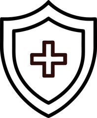 Obraz premium Medical protection shield with cross symbol outline icon vector on white background 