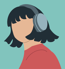 Avatar woman with headphones, head portrait. blank face,  Abstract female portrarait, Hand drawn vector illustration.