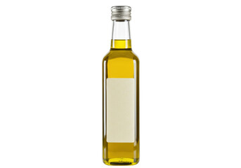 Olive oil in a glass bottle isolated, extra virgin oil for cooking and healthy eating on a transparent background PNG