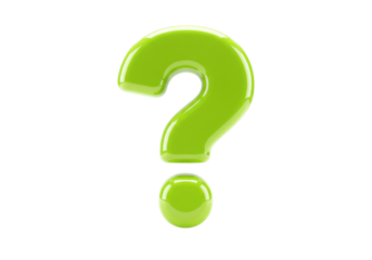 Shiny green question mark isolated PNG on transparent background, symbol for asking questions and seeking answers