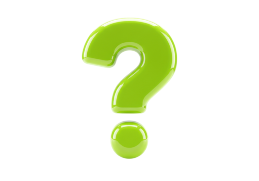 Shiny green question mark isolated PNG on transparent background, symbol for asking questions and seeking answers