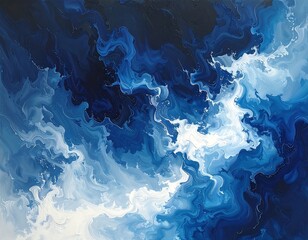 Abstract swirling patterns of deep blues and whites