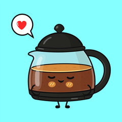 Happy kawaii coffee pot cartoon character loving