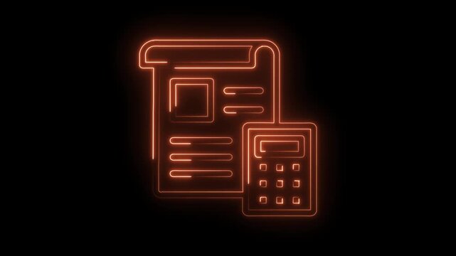 Neon finance accounting calculation bookkeeping paperwork calculator icon on black background - Powered by Adobe