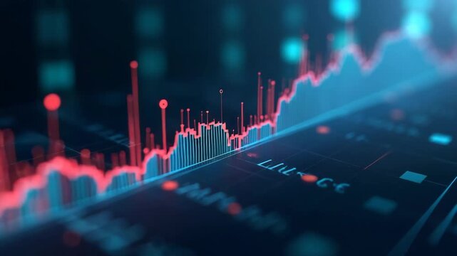Line graph and numbers in stock market. Business Success and growth concept. Abstract financial chart on screen display.