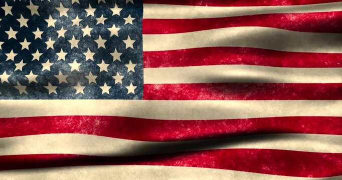 A Worn Old, United States American Flag Waving in the Wind. USA American Flag. Seamless 4k Looping Animation. Flag Waving in the Wind.