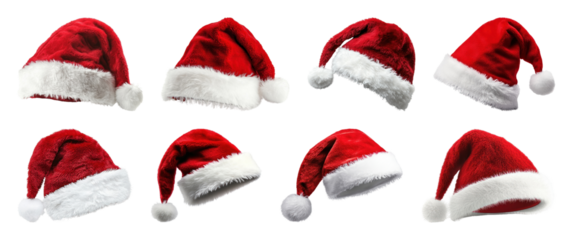 PNG Festive red Santa hats collection, element set on transparent background