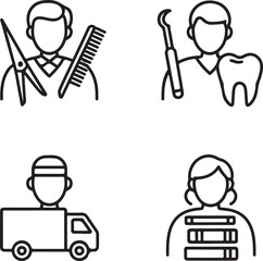 Obraz premium Outline icons representing various occupations in a clean graphic style